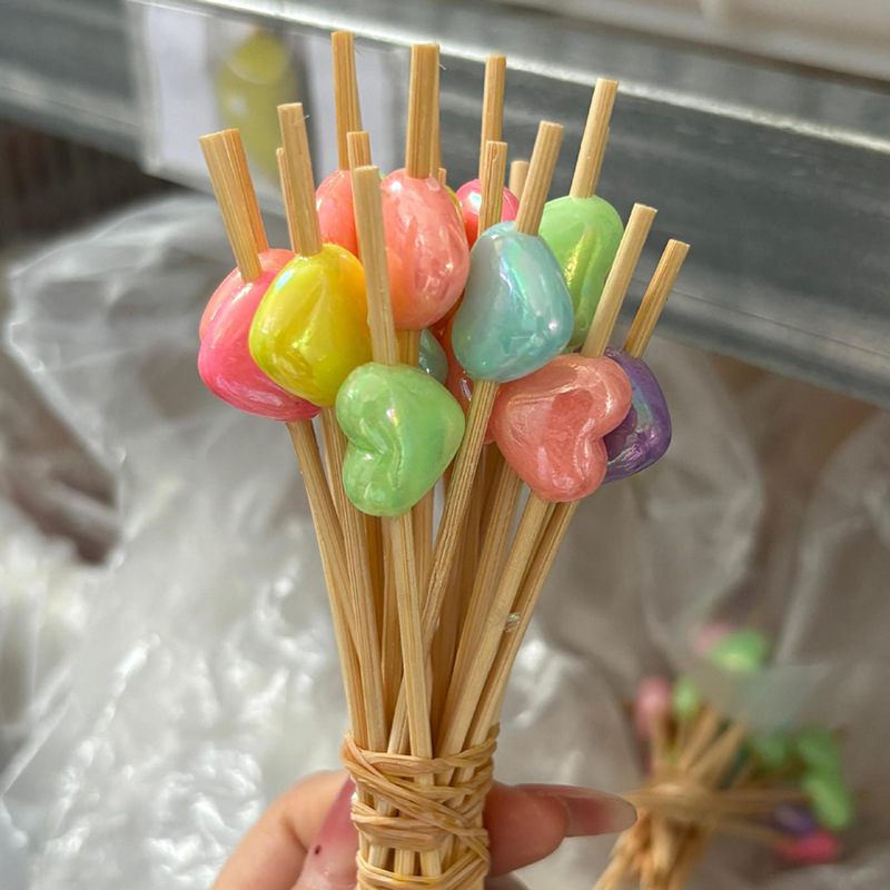 Nuevo producto decoración palo de bambú 100 piezas/paquete de fruta de dibujos animados lindo palo de bambú palo de hamburguesa palo de cóctel palo de bocadillo Amazon