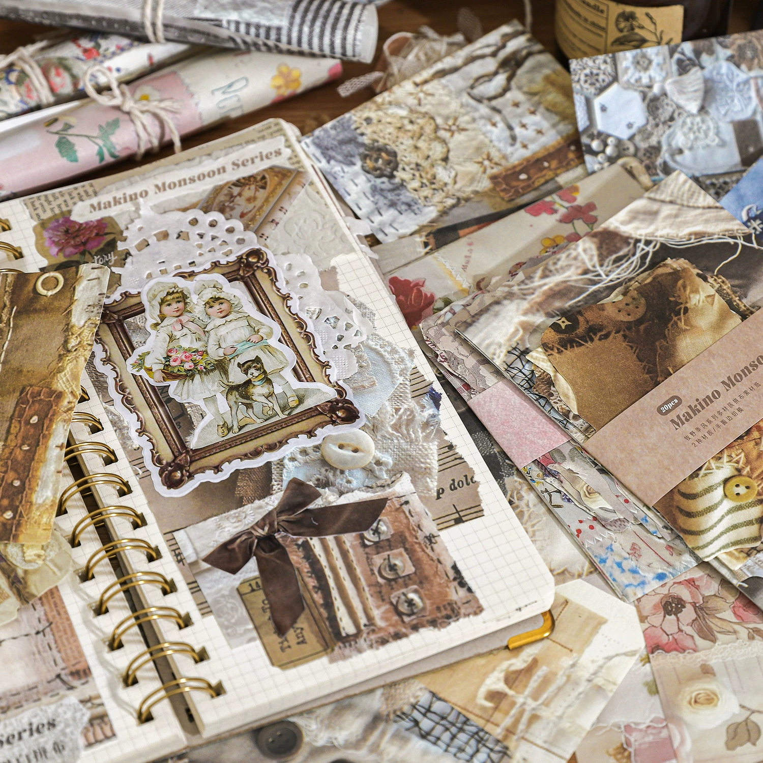 Материал 纸迹, бумажная серия Makino Monsoon, ретро, изысканные бумажные элементы для ручных заметок и декора, 20 штук, 6 моделей