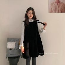 苏珊 2025秋冬新款丝绒蝴蝶结绑带吊带背心裙女韩版连衣裙992S