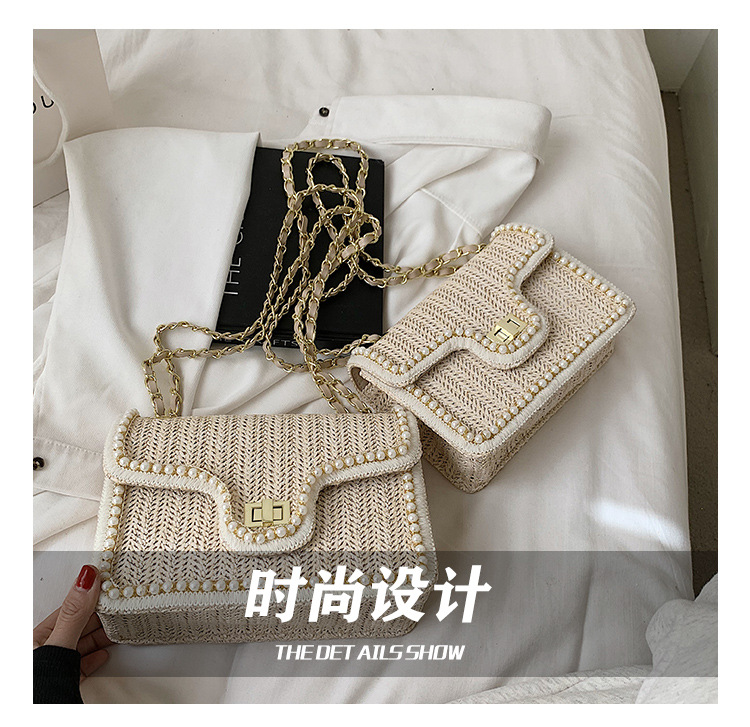 Fashion Pearl Straw Woven Chain Shoulder Messenger Small Square Bag Wholesale display picture 9