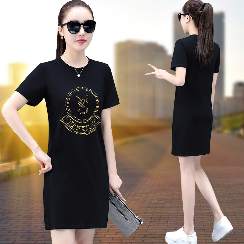 95% Cotton Mid-Length T-Shirt Dress for Women, Summer Thin Style for Middle-Aged Moms, Stylish and Age-Reducing, Loose and Flattering A-Line Dress