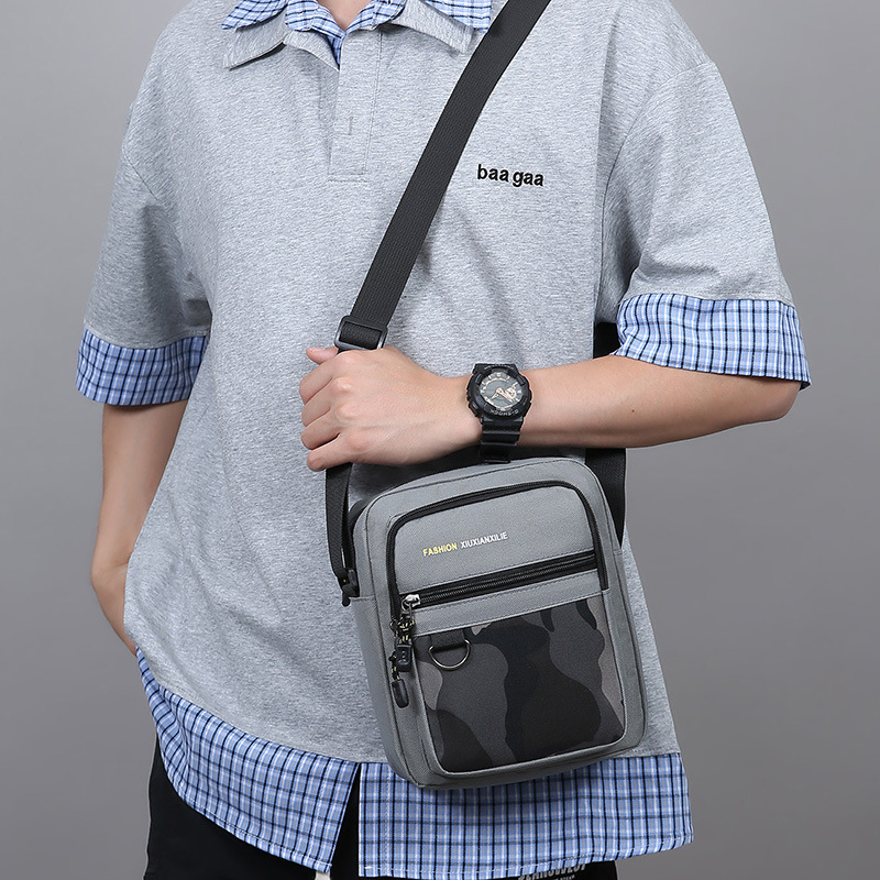 Cross-border nuevo bolso de hombre con cremallera de tres capas, bolso de hombre casual de gran capacidad de nylon, bolso de hombro de moda universal