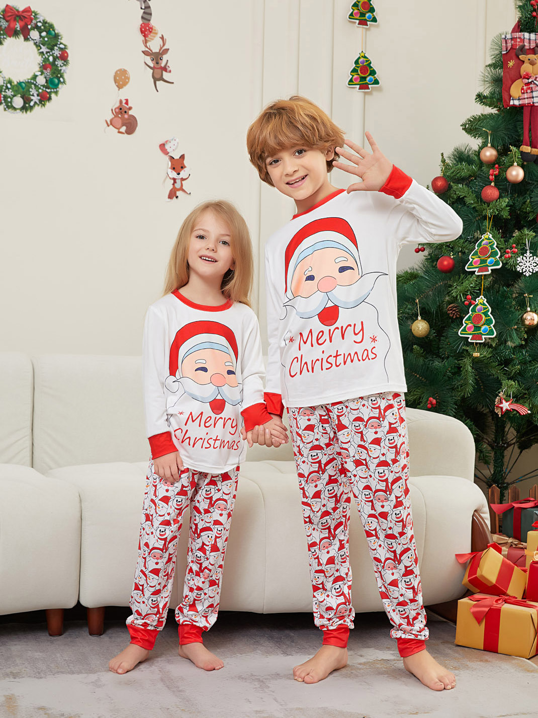 Christmas Santa letter Snowman Christmas family suit printed home clothes pajamas_voghion.com