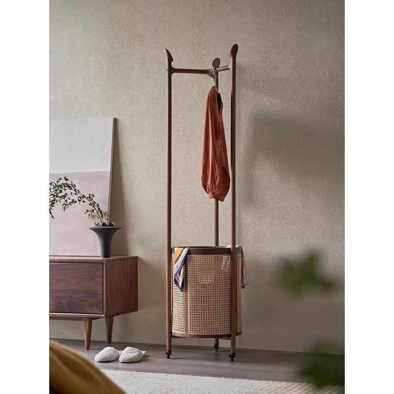Solid Wood Minimalist Floor-Standing Coat Rack Bedroom Clothes Rack Light Luxury Indoor Living Room Entryway Home Ash Wood Clothes Rack