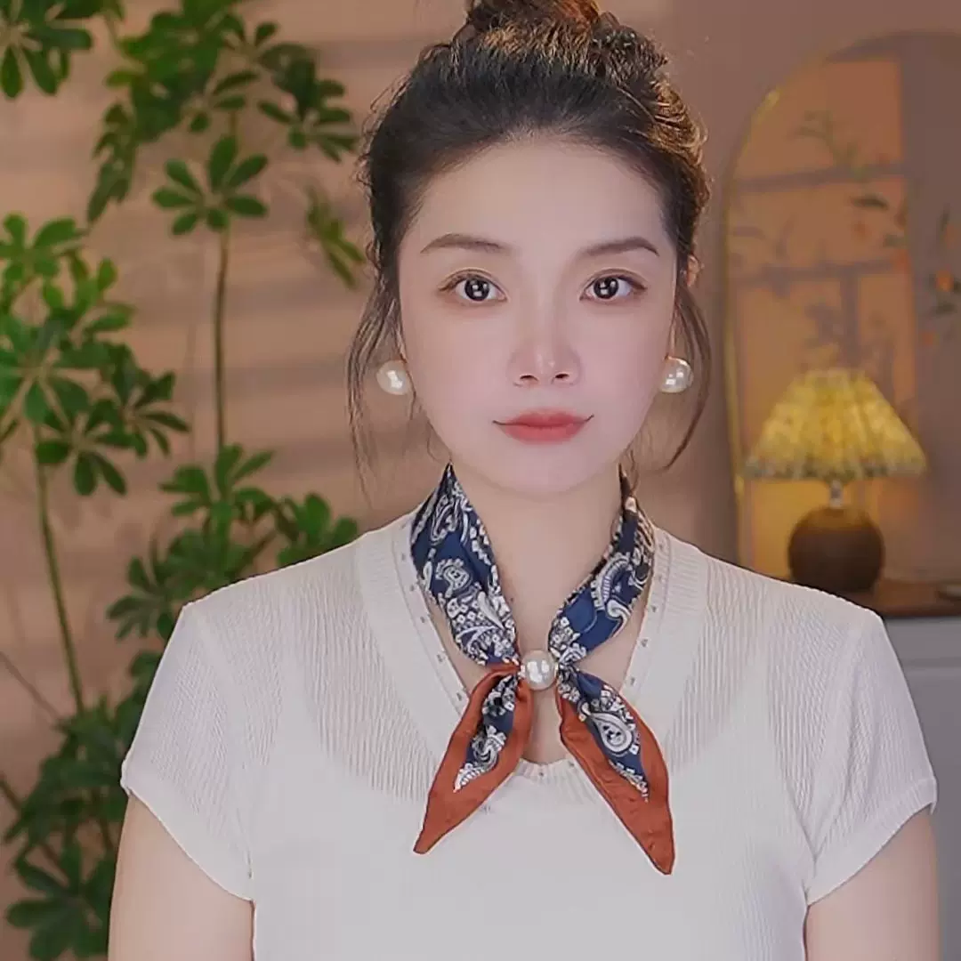 【冰丝缎珠珠蝴蝶结小丝巾】时尚百搭护颈出游旅行拍照围巾围脖女