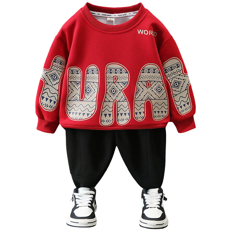 6146 Conjunto de suéter con letras para niños 2025 primavera y otoño nuevo estilo camisa de fondo para niños ropa de otoño para bebés de dos piezas