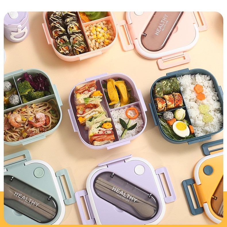 Caja de almuerzo de plástico cuadrada caja de almuerzo para llevar compartimiento caja de almuerzo para estudiantes trabajador de oficina portátil horno de microondas regalo