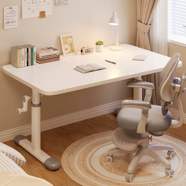 Study Desk with Manual Height Adjustment, Thickened and Reinforced, Adjustable Computer Desk, Children's Desk and Chair Set, High-End Study Room Desk