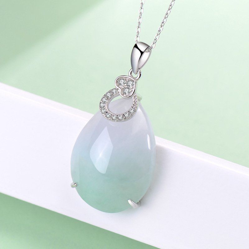 S925银镶爱心水滴项链女款翡翠吊坠女时尚女玉坠玉石玉器生日礼物|ms