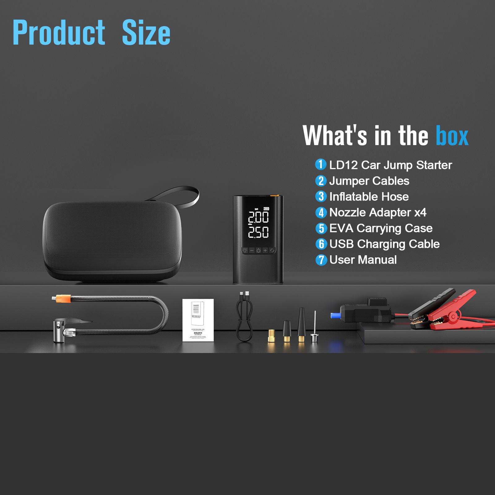 Buwei buwei wireless charging digital display car air pump dual-screen digital display all-in-one machine with charging treasure function