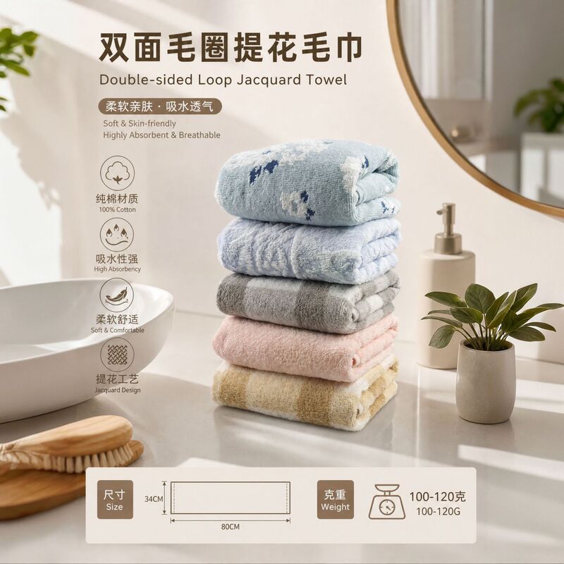 Furze double-sided terry jacquard pure cotton towel 34×80cm, soft and absorbent, household face towel, antibacterial and lint-free Furze double-sided terry jacquard pure cotton towel 34×80cm, soft and absorbent, household face towel, antibacterial and lint-free