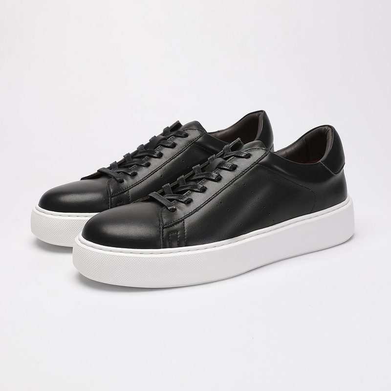 New Sneakers, White Shoes, Thick-Soled Genuine Leather, Trendy and Versatile British Lightweight Suits, Simple Sneakers for Men