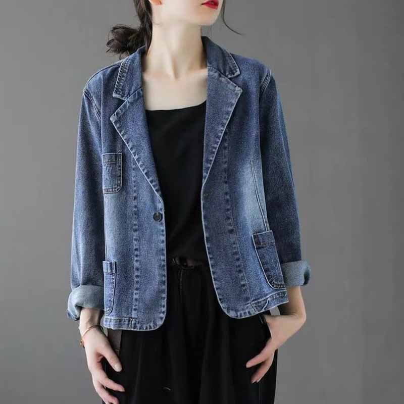 Clearance to pick up leaks ~ Counter Withdraws Cut Label Women's Retro Casual Denim Suit Short Jacket Large Size Jacket Top
