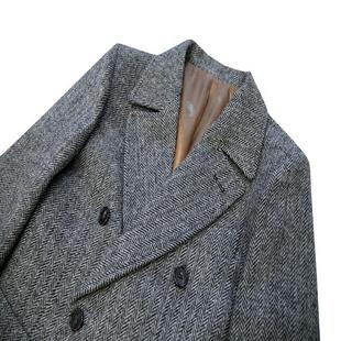 Autumn and winter polo coat men's British double-breasted mid-length trench coat woolen lapel herringbone pattern tweed coat