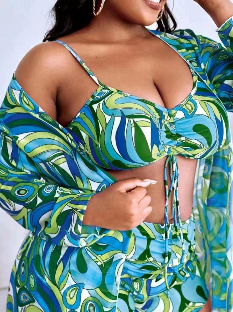 Women's Vacation Printing 3 Pieces Set Plus Size Swimwear Swimwear display picture 12