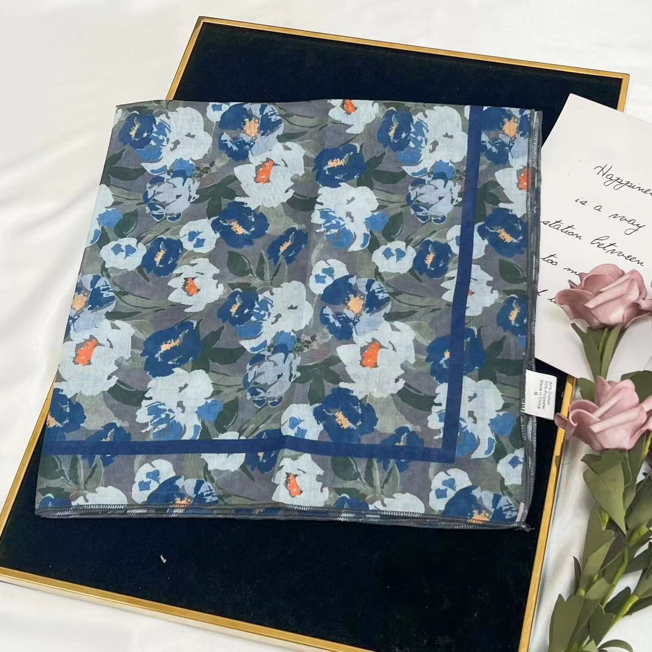 60g Weight Kerchief Classification Daily Occasion cotton and linen Material Flower Pattern Summer Season Women's Gender IG Style Style Women's IG Style Flower Cotton And Linen Kerchief 47