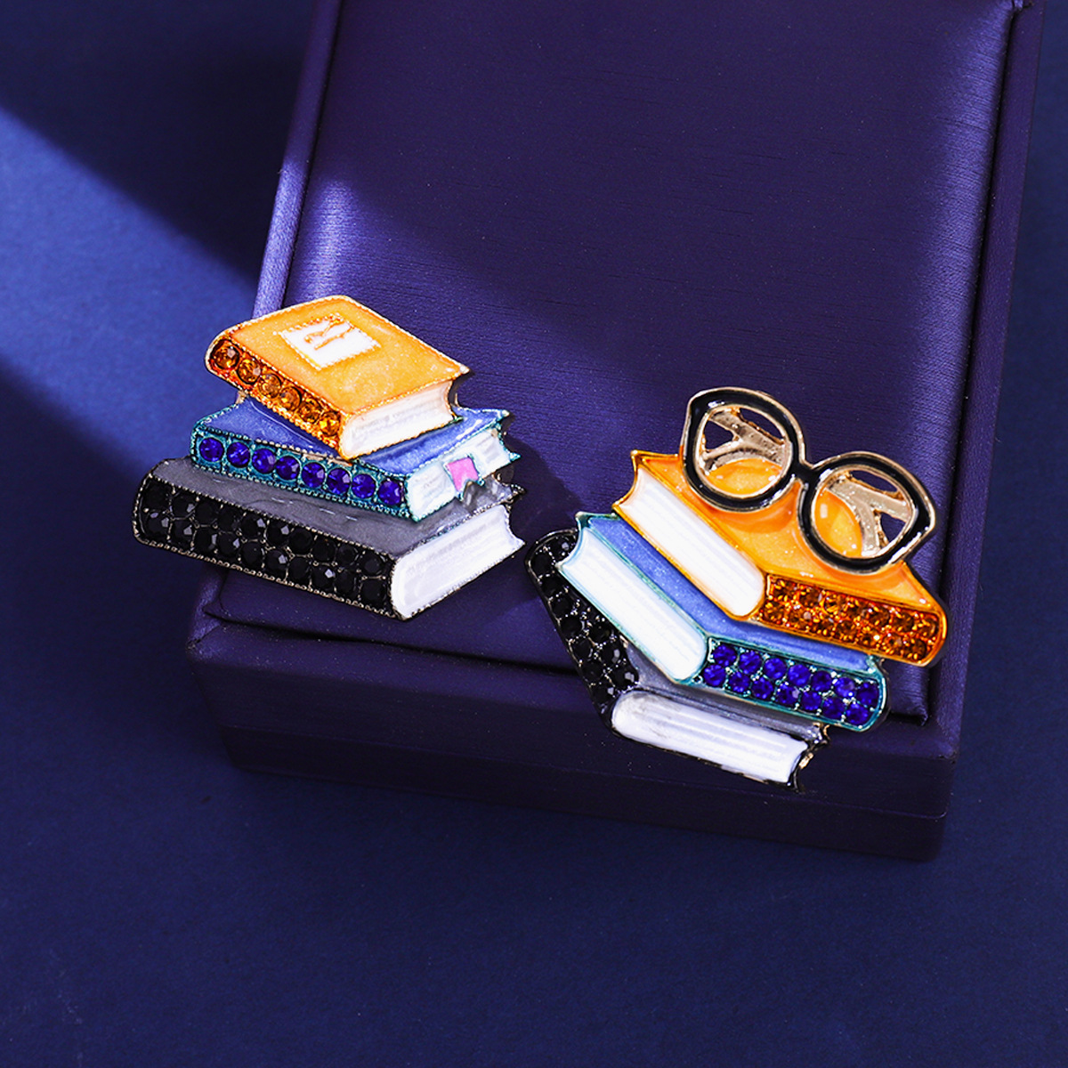 European and American New Enamel Rhinestone Three-Book Shaped Brooch Creative Pin Trendy Unisex Clothing Accessory Brooch Jewelry