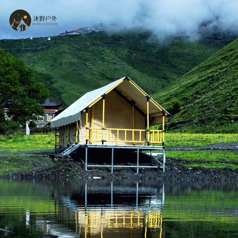 Muye campamento al aire libre de lujo ligero campamento de campamento en línea famoso lugar escénico tienda de campaña de madera maciza tienda de campaña de doble capa venta caliente