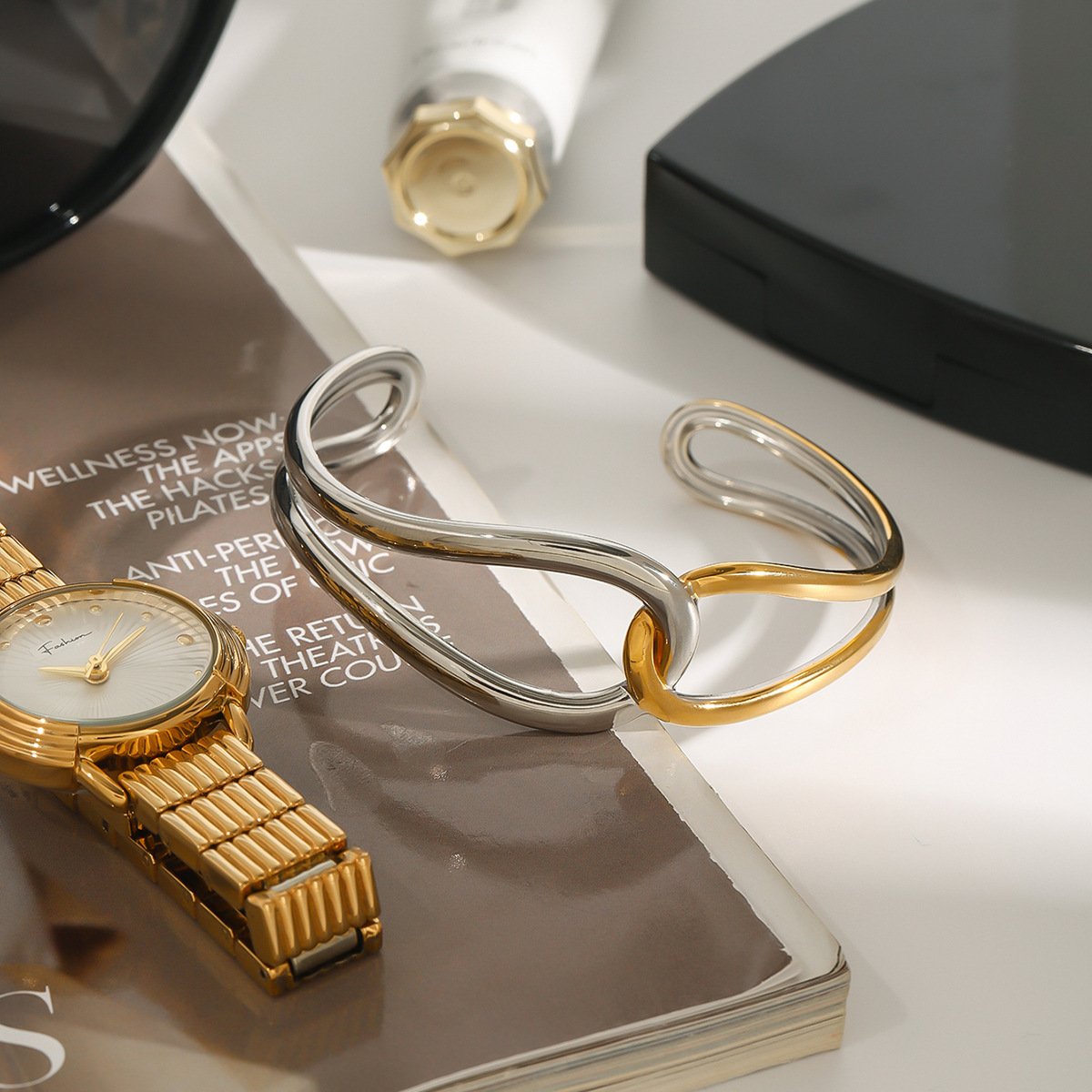 Brazalete de acero de titanio JEDING Europa y América no se desvanece joyas ligeras de lujo de alto nivel brazalete abierto joyas de acero inoxidable transfronterizas