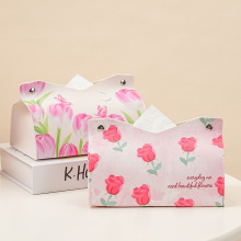 新款花朵高颜值皮革纸巾盒酒店家用防水防油餐巾收纳茶几抽纸盒