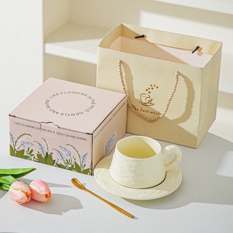 Tazas de café de cerámica de piedra de alta calidad, platos de oficina, tazas de café lujosas, copas de desayuno, regalo de mano.