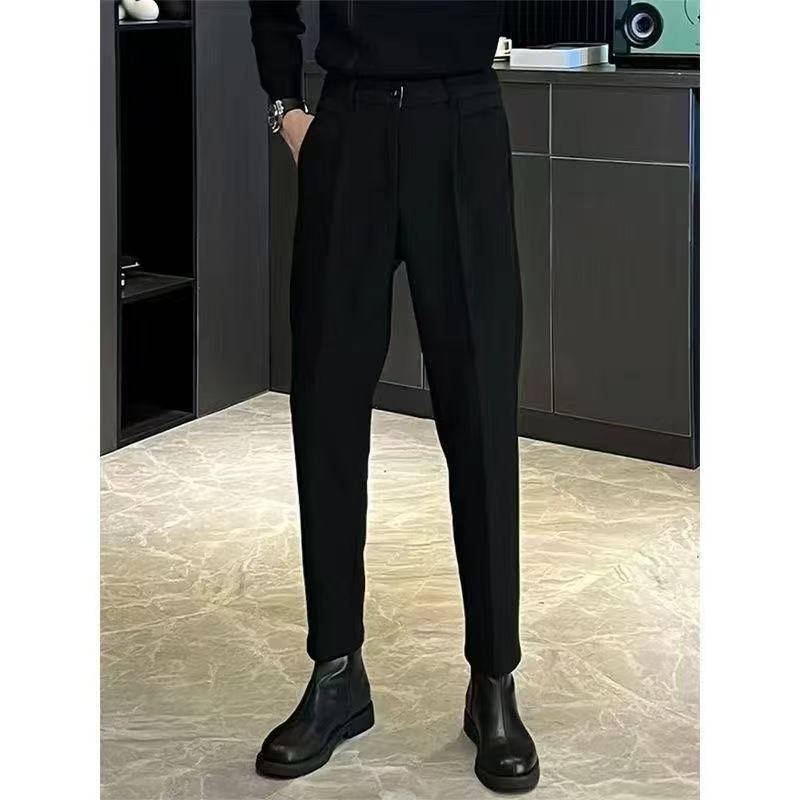 Autumn and Winter Casual Men's Stretch Tapered Fashion Slimming Drape Long Pants Simple Business Formal Thickened Trousers