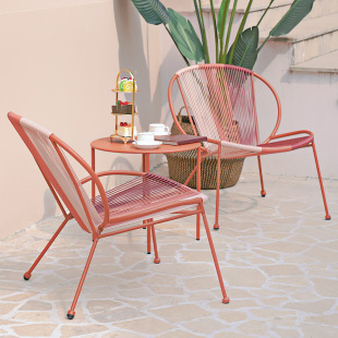 iResearch Outdoor Table and Chair Balcony Leisure Table and Chair Internet Popular Outdoor Courtyard Cafe Terrace Homestay Rattan Chair Three-piece Set