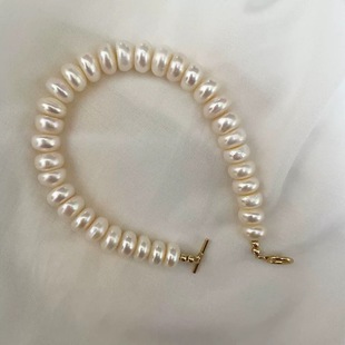 Big Pearl Bracelet Abacus Flat Bead Natural Freshwater Pearl Bracelet Popular Women's Atmospheric otbuckle Bracelet Women's Trendy