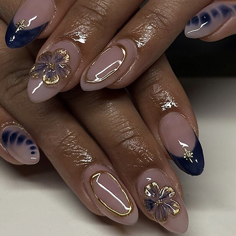 European and American cross-border foreign trade wearable nails, 3D three-dimensional flower fake nails, almond-shaped nail tips wholesale European and American cross-border foreign trade wearable nails, 3D three-dimensional flower fake nails, almond-shaped nail tips wholesale