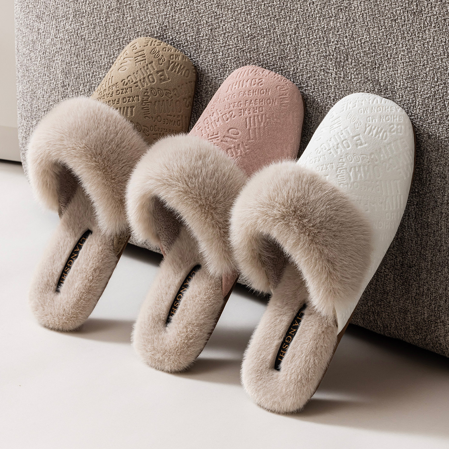Liang's autumn and winter ultra-fine leather slippers with a tendon sole, suitable for indoor use, warm cotton slippers, women's lightweight luxury non-slip leather slippers