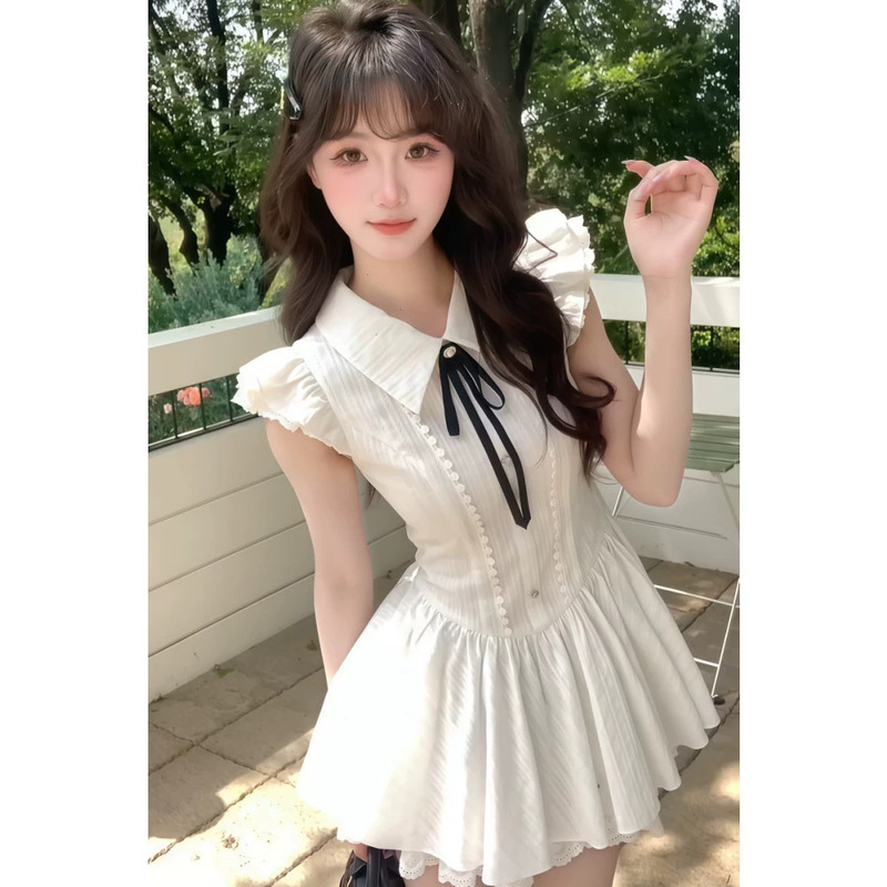 2026 Trendy Bow-Tie Unique Dress for Women, Gentle Style with Lace Splicing, Slimming Short Dress for Women 2026 Trendy Bow-Tie Unique Dress for Women, Gentle Style with Lace Splicing, Slimming Short Dress for Women