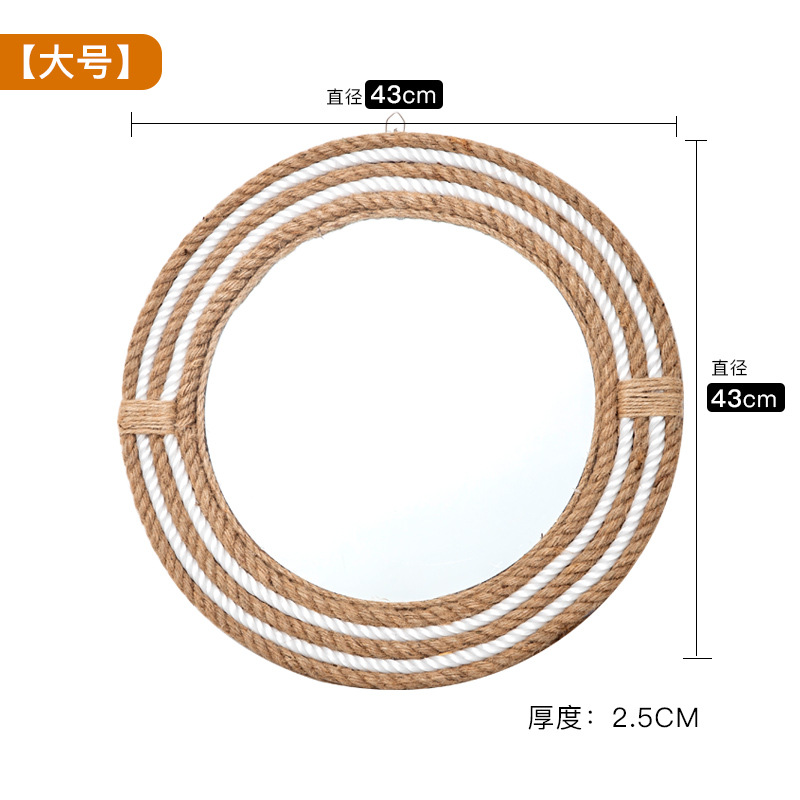 Espejo redondo de cuerda de cáñamo estilo ins casa de familia decoración de pared baño espejo colgante escritorio maquillaje espejo fotografía venta caliente transfronteriza