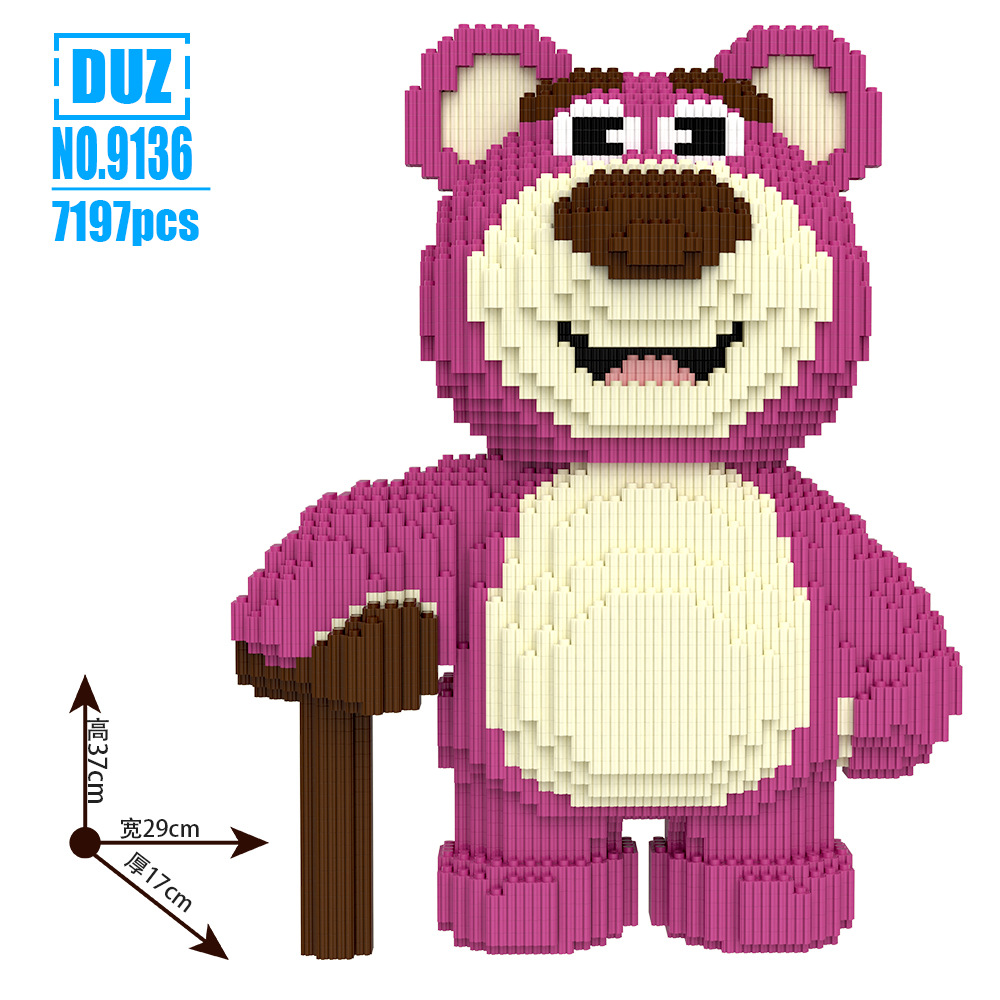 Mochila fresa oso ensamblado serie bloques de construcción juguetes educativos para niños niñas regalo cumpleaños adornos