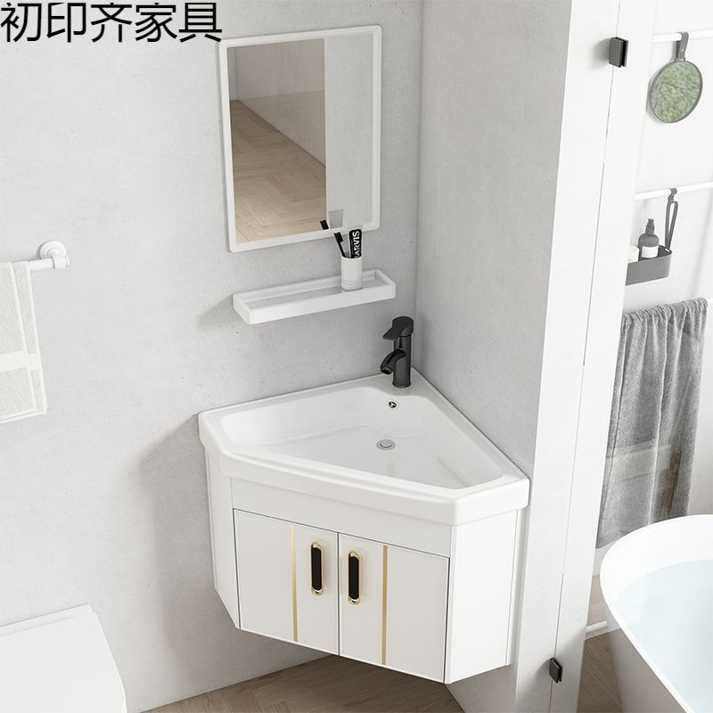 Bathroom Small Apartment Triangular Bathroom Cabinet Combination Wall-Mounted Wash Basin Ceramic Wash Basin Corner Wash Basin