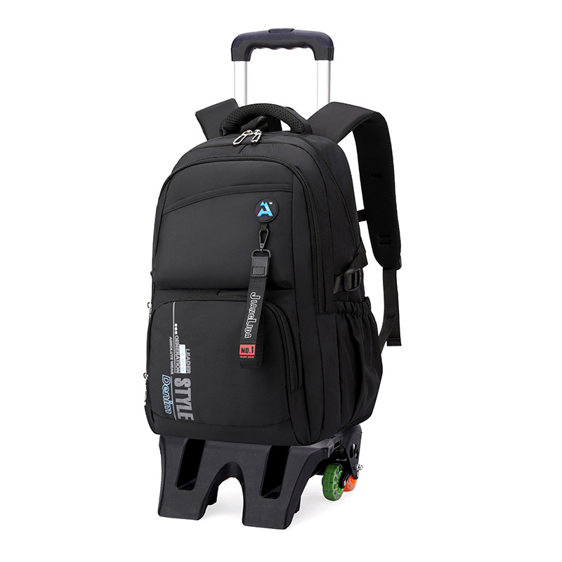 Escuela de escuela primaria transfronteriza de pescado natural, mochila escolar con barra de ruedas para niños y niñas, mochila desmontable con reducción de carga de gran capacidad de color sólido