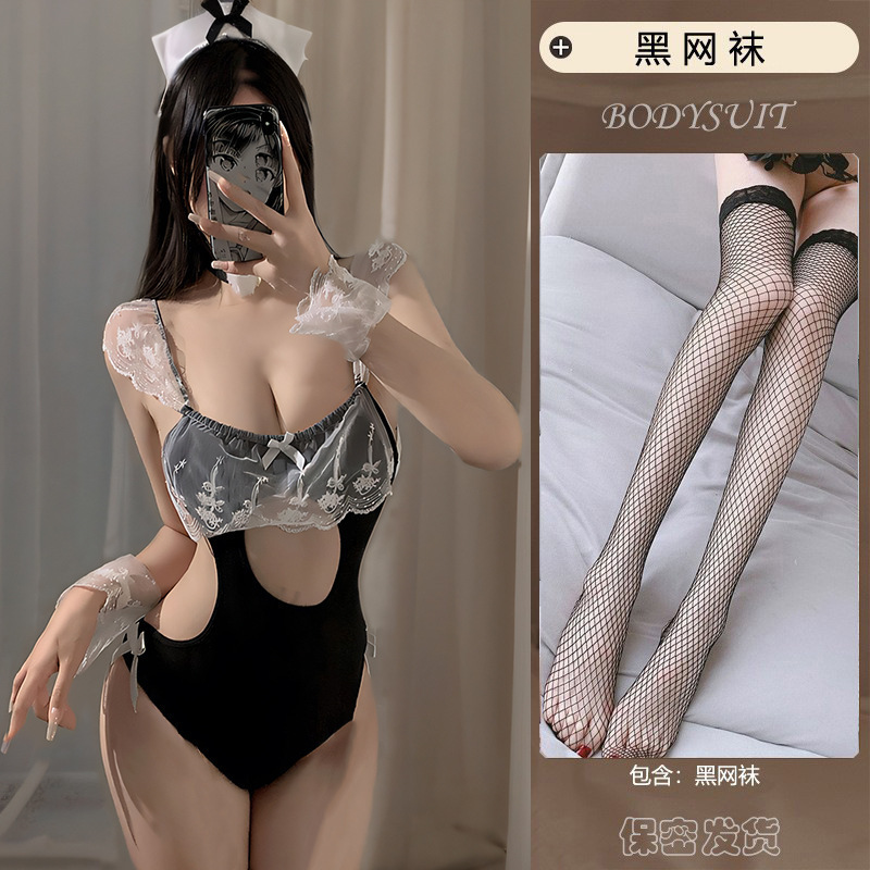블랙 + 블랙 망사 스타킹