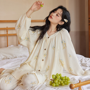 Maternity Pajamas Summer Thin Pure Cotton Gauze Postpartum Nursing Loungewear Breathable Maternity Sleepwear for Pregnant Women