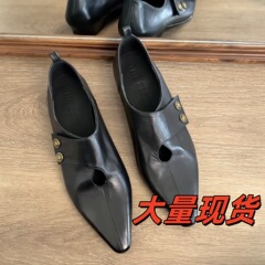 韓国風カジュアル太ヒール革靴春秋新作スクエアトゥ中空メリージェーンシューズローヒールシューズトレンド