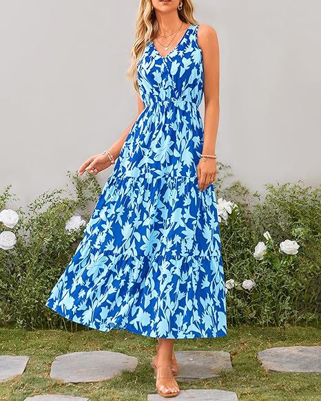 269g Weight Maxi Long Dress Dress Length Type Sleeveless Sleeve Length Swing Dress Dresses Type Sleeveless Sleeve Type Polyester Fabric Type Mid Waist Waist Line Holiday, Daily, Selfie Occasion V Neck Neckline Regular Fit Fit Type Flower Pattern Summer Season Women's Gender Printing Design Casual, Elegant, Simple Style Style Wholesale Women's Casual Elegant Simple Style Printing Flower Holiday Daily Selfie V Neck Sleeveless Swing Dress 14