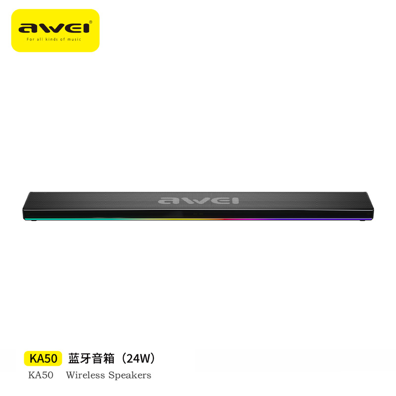 Awei TV Bluetooth Speaker, Long Bar Shape, 24W, Supports TF/USB Connection, RGB Lighting Effect, Home Desktop Speaker