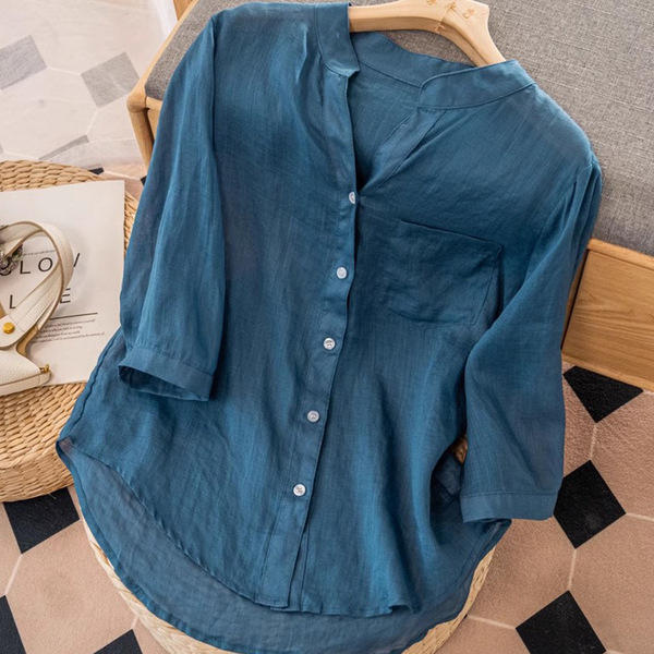 Elegant retro solid color summer thin shirt