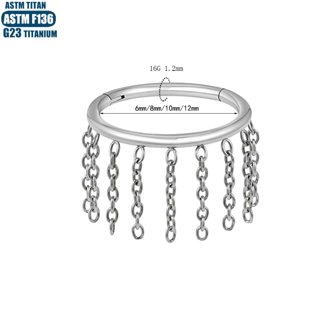 F136 Titanium Alloy Chain Nose Ring Diamond Septum Ring Tragus Tassel Earrings detail image 9