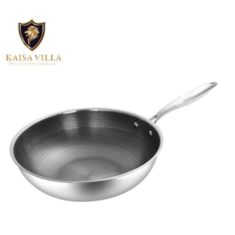 Sartén Wok de Acero Inoxidable, Antiadherente, Compatible con Inducción, para Cocina Doméstica