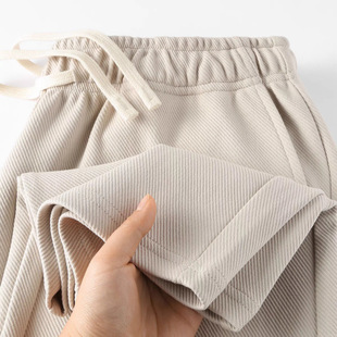 Expensive but Worth It, Milky Apricot Heavy Straight Twill Sweatpants for Women, Loose and Versatile, Slimming Look Trousers for Men, Summer