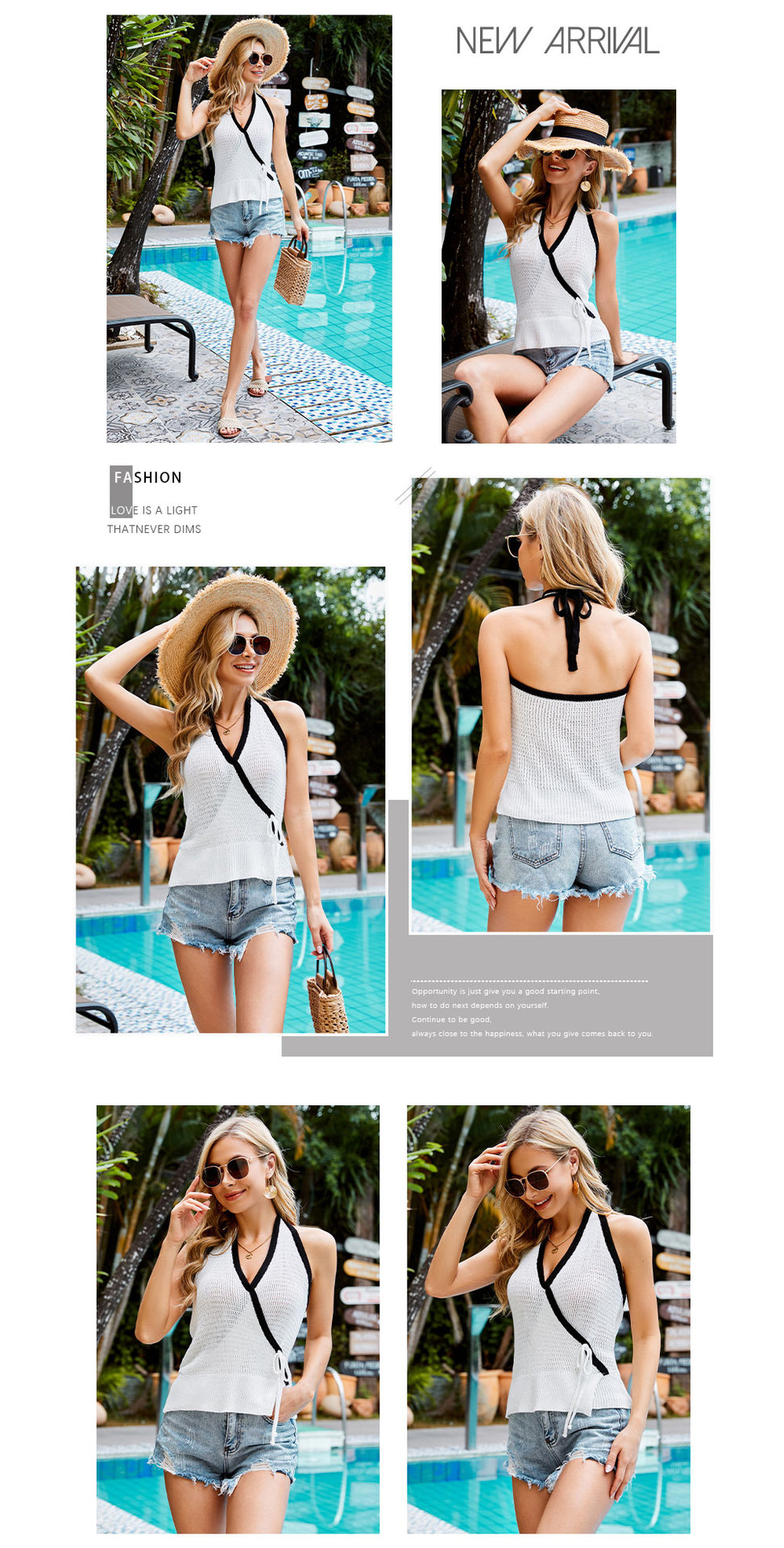 hanging neck backless lace-up color matching knitted vest NSWJY118216