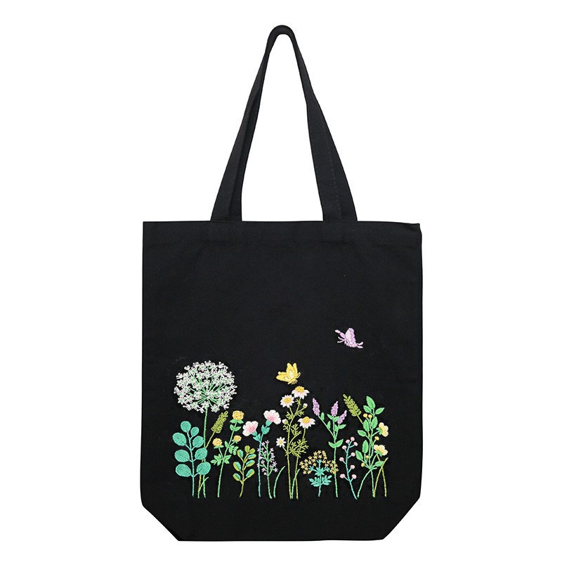 Hecho a mano DIY cinta bordada bolsa de lona Lu bordado solo hombro bolso tridimensional bordado flor lienzo mujer bolsa grande