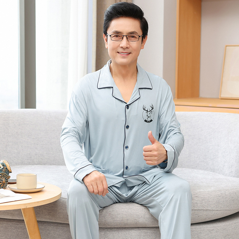 Modal Men's Pajamas Spring and Autumn Long Sleeve Trousers 2023 New Middle-aged and Elderly Dad Home Suit