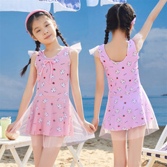 New Children's Swimsuit for Girls, Medium and Small Kids, Baby Princess One-Piece Swimsuit, Cute Lace Dress, Korean Version Cartoon Swimsuit