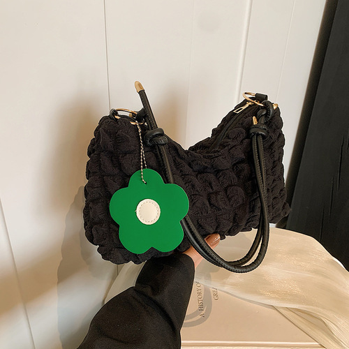 Folding Large Capacity Fashion Korean Version Plain Color Fresh Small Knot Shoulder Strap Women's 2024 New Crossbody Bag Women