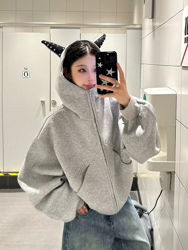 春季女款太空棉连帽重磅开衫卫衣纯色百搭女上衣情侣春秋短款外套|undefined